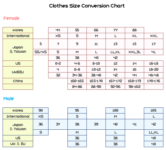 z_Clothes Size Conversion Chart – Oneday Hanbok